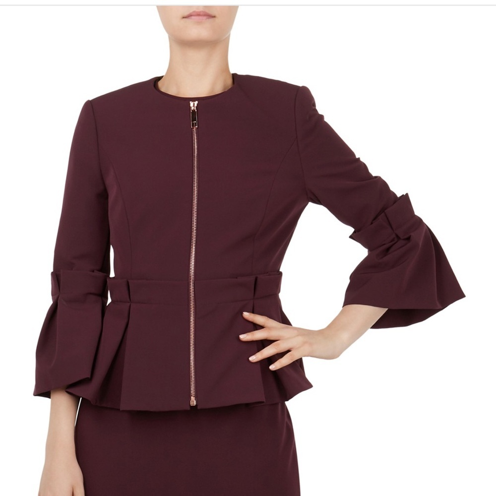 Ted Baker Maggi Peplum Zip Front Jacket in
 Deep Burgundy